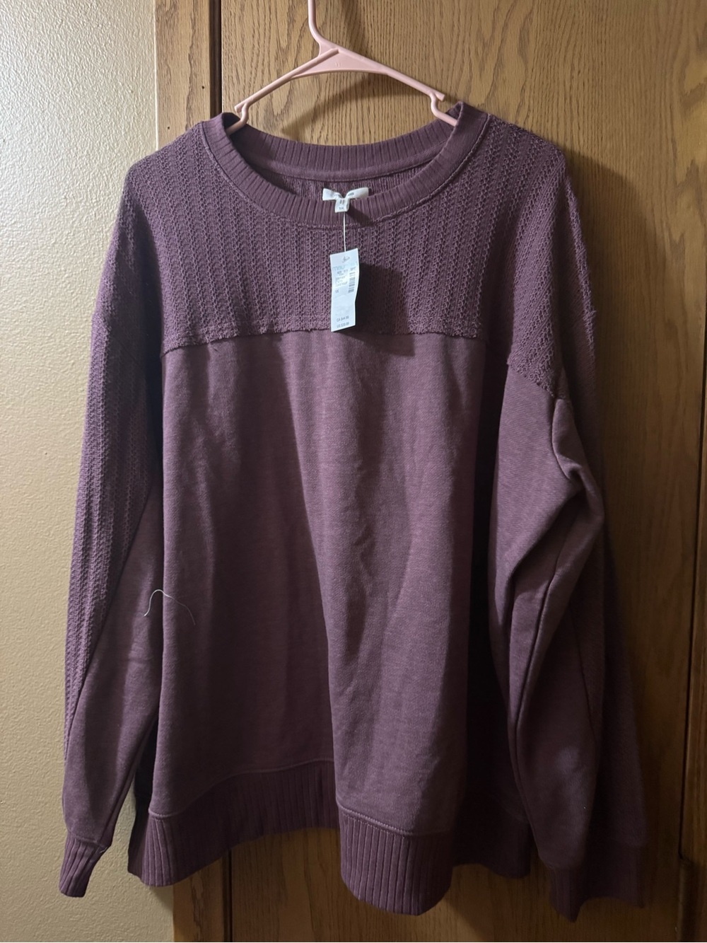Maurices Mauve Crewneck Textured Yoke Sweatshirt